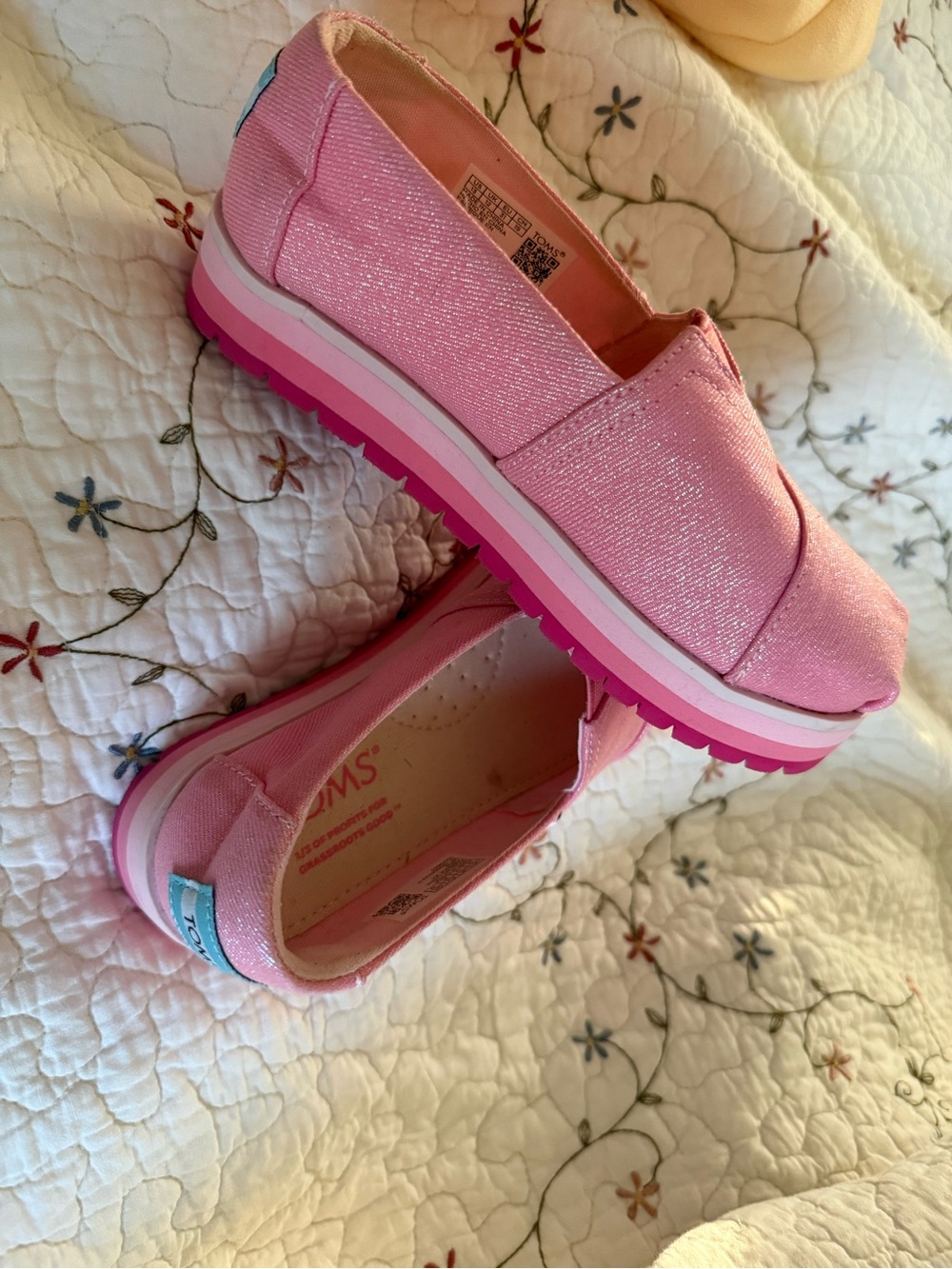 Toms Kids Shimmer Pink Slip-On Platform Sneakers